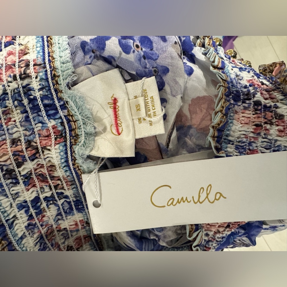 $$699 Camilla Women's True Bloom Silk Off-the-Shoulder Minidress size xs - Picture 8 of 8